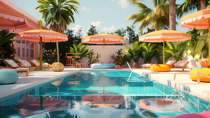 A Pool Party Scene in the Summer Time, Swimming Pool, Summer, Fun, Travel, Vacation