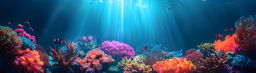 Enchanting Underwater Realm Illuminated by Neon Coral and Bioluminescent Fish