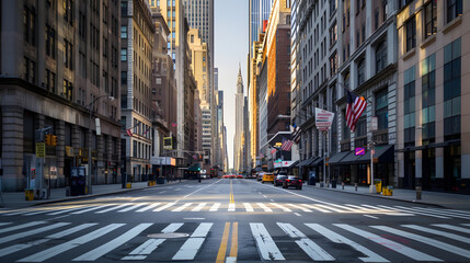 New York City Manhattan empty street at Midtown at sunny day : Generative AI