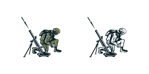 A vector illustration depicting a soldier firing a mortar shot.