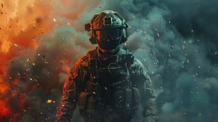 Portrait of special forces soldier in action.