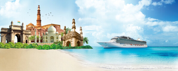 Collage of India monuments heritage sites landmarks and tours and travel destinations.