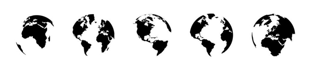 World map silhouette round set. Worldmap flat globe illustration.