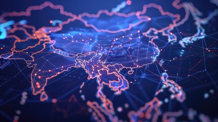 Asia Pacific region glowing map.