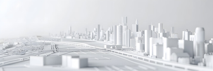 3d rendering of white map scene with city roads buildings top view isometric perspective