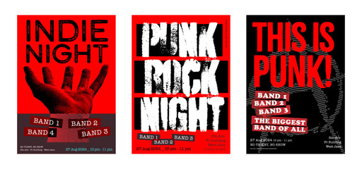 concert poster for cafe or pub event, indie music poster, punk rock night, and rock music, editable vector design, with grunge and paper texture background