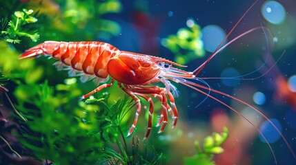 Shrimp with a Red Hue in an Aquarium