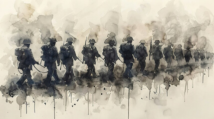 World War One soldiers march to war. Generated by AI