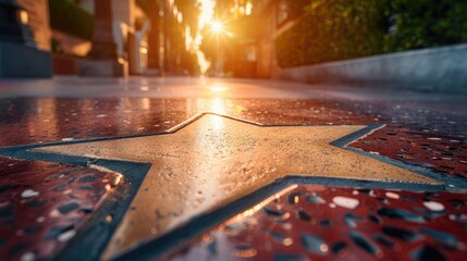 Close-up view of a Hollywood Walk of Fame star at sunset, capturing the essence of Hollywood Boulevard's iconic landmark.