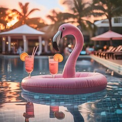 flamingo on the pool