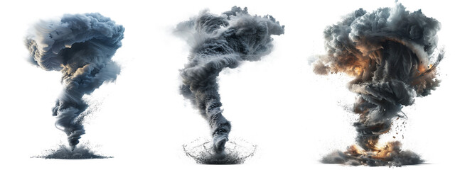 Dramatic tornados in various formations weather phenomenon transparent background