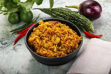 Indian cuisine - briani with prawns