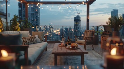 A warm and inviting living room with furniture and candles