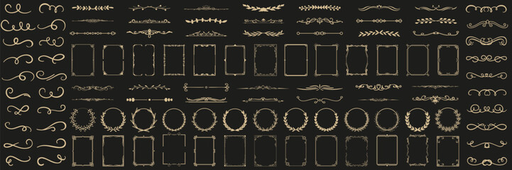 Vintage elegant ornament divider, floral wreath and frames collection. Classic divider, floral wreath and frame element. Swirl floral element collection