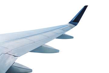Aviation and travel airplane wing on transparent background . Commercial plane flying. The concept of rapid travel and transportation 