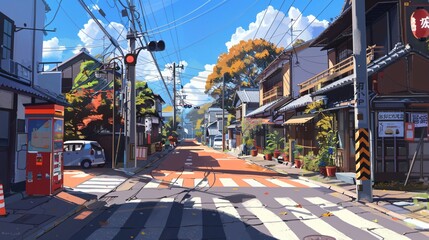 city streets landscape anime style 