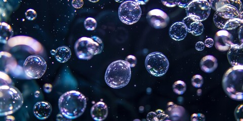 many air bubles from several sizes, inside a water aquarium on a black background, 