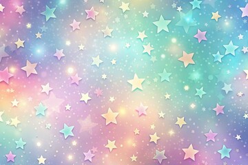 Rainbow unicorn fantasy background with stars and sparkles. Holographic illustration in pastel colors. Bright multicolored sky