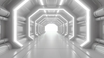 futuristic white hallway with bright lights