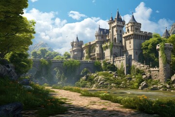 Medieval castle ground backdrop architecture building day.