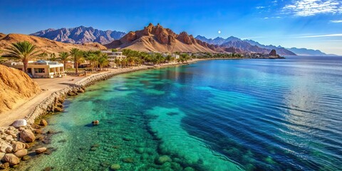Idyllic Red Sea coastline in Sharm El Sheikh, Egypt, Sinai , beach, turquoise water, vacation, paradise, resort