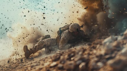 A soldier collapses after the explosion,generative ai