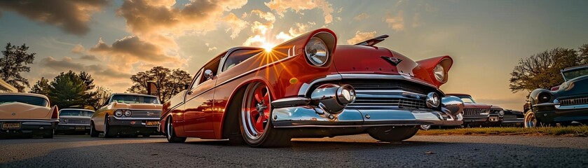 Car show featuring classic and custom vehicles