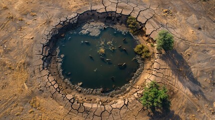 Reality of Drought. Cracked Lands and Scarce Water Sources. Global warming and climate change. AI generated image