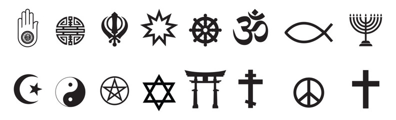 Set of religious symbols. A simple black symbol set for religion signs.