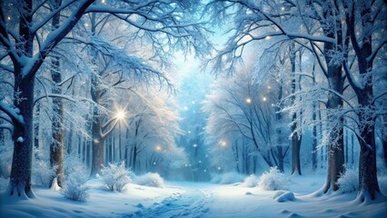 Enchanted winter forest with snow-covered trees and frosty branches, winter, Wald, snowy, trees, cold, frosty, magical, landscape