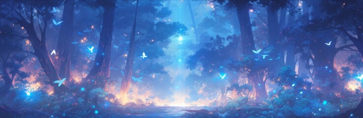 Enchanting Anime-Style Fantasy Forest: A Vivid Abstract Wonderland for Gaming Art and 4K Illustrative Wallpapers in a Mystical Setting,anime style