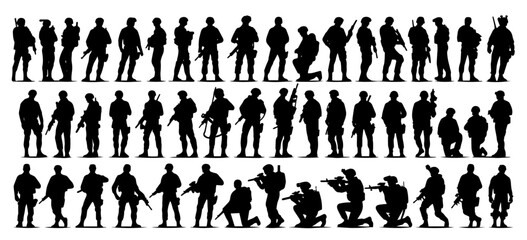 soldiers icons black silhouettes vector shapes