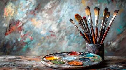 Kolorowy Świat: Artystyczna Ilustracja z Pędzlami i Farbami