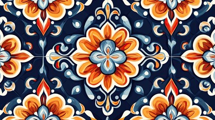 Italian ceramic tile pattern. Mediterranean porcelain pottery. Ethnic folk ornament. Mexican talavera portuguese azulejo spanish majolica arabesque motif. Vector illustration
