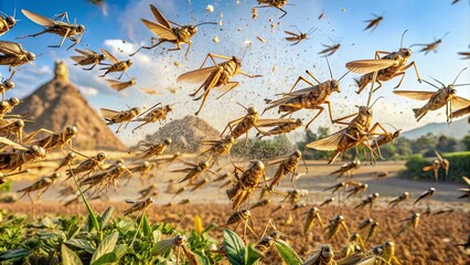 Plague of locusts descending on Egypt , biblical, Old Testament, disaster, insects, swarm, devastation