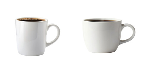 A steaming cup of coffee with rising steam curls, focusing on the mug's shape and texture, isolated on white and transparent background