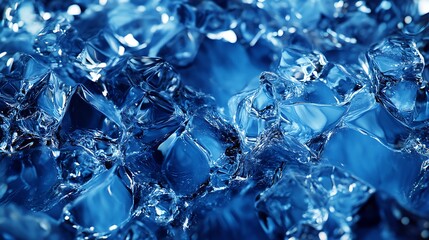 A close-up shot of a group of ice cubes, showcasing their intricate, crystalline structures and the way light reflects off their surfaces, creating a visually captivating and cool blue aesthetic.