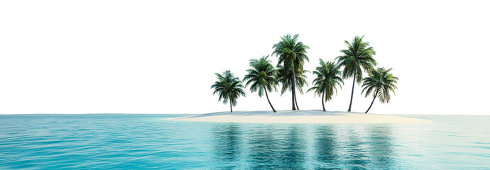 Tropical island with palm trees and blue water, cut out - stock png.