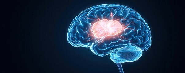 Cross-section of the brain highlighting ischemic regions and intact areas, stroke, neurological visualization