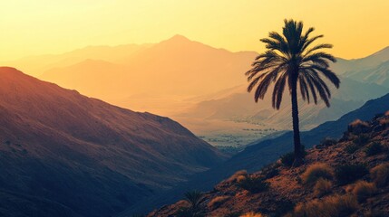 Palm Tree Sunset in a Mountain Valley
