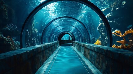 Underwater tunnel at an aquarium : Generative AI
