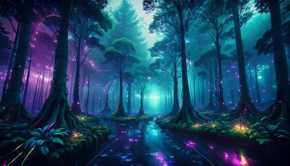 Fantasy forest with eerie atmosphere