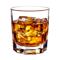 Glass of whiskey with ice cubes perfect for alcoholic beverages and drink photography, Cutout, Isolated on White Background