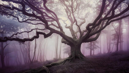 Drzewo w klimatycznym lesie