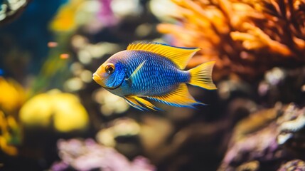 fish in aquarium HD 8K wallpaper Stock Photographic Image. close up marco good for design