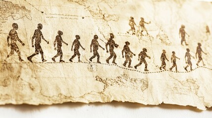 Human Evolution Timeline on Antique Parchment Paper