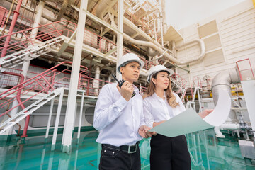 The nuclear power plant industry benefits from the collaborative work of Asian male and female engineers, who ensure that energy production meets high standards of safety and efficiency.