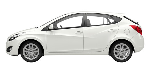 side view of white hatchback car isolated on transparent background