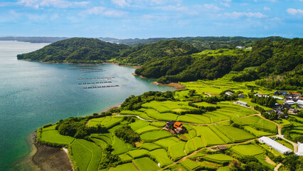 ドローンで撮影した綺麗な田舎の景色（日本）