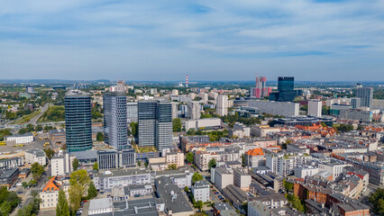 Widok na miasto Katowice,zdjęcie z drona